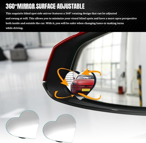Heart Shaped Blind Spot Mirrors for Cars, Car Side Blind Spot Mirror, Convex Rearview Mirror for Enhanced Safety, Frameless Glass Convex Blind Spot Stick-on Mirrors Accessories for Cars Suvs in Saudi Arabia