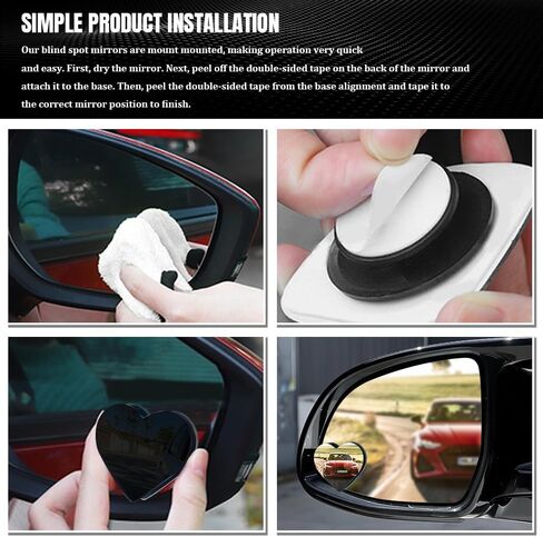 Heart Shaped Blind Spot Mirrors for Cars, Car Side Blind Spot Mirror, Convex Rearview Mirror for Enhanced Safety, Frameless Glass Convex Blind Spot Stick-on Mirrors Accessories for Cars Suvs in Saudi Arabia
