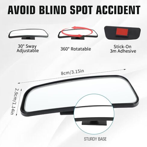 2 Pack Blind Spot Mirror for Car, Universal Rear Frameless Glass Convex Side Mirror Blindspot with Adjustable Stick, Wide Angle Blind Spot for Cars, SUVs, Trucks, Rear View Mirrors Accessories in Saudi Arabia