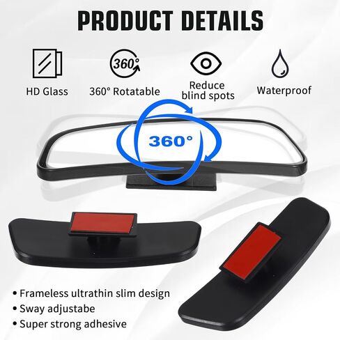 2 Pack Blind Spot Mirror for Car, Universal Rear Frameless Glass Convex Side Mirror Blindspot with Adjustable Stick, Wide Angle Blind Spot for Cars, SUVs, Trucks, Rear View Mirrors Accessories in Saudi Arabia