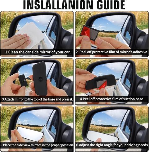 2 Pack Blind Spot Mirror for Car, Universal Rear Frameless Glass Convex Side Mirror Blindspot with Adjustable Stick, Wide Angle Blind Spot for Cars, SUVs, Trucks, Rear View Mirrors Accessories in Saudi Arabia