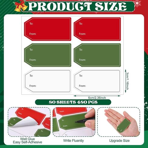 480 PCS 3 Colors Gift Tag Stickers, 1.18" x 2.36" to and from Gifts Labels Adhesive Sticker for Christmas Holiday Valentine's Day Weddings Present Gift Wrapping in Kuwait