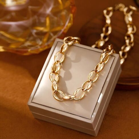Gold Chunky Chain Necklace,Trendy Statement Jewelry for Women,Ideal Gift for All(N003) in Kuwait