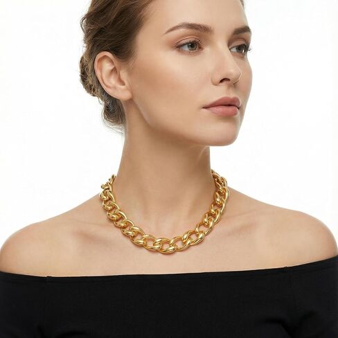Gold Chunky Chain Necklace,Trendy Statement Jewelry for Women,Ideal Gift for All(N003) in Saudi Arabia