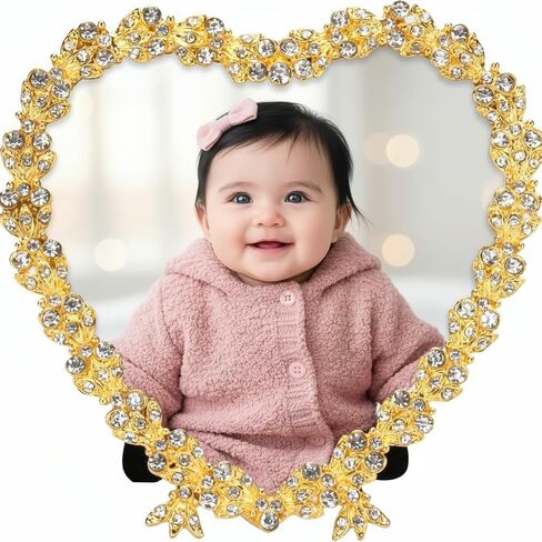 إطارات صور زفاف على شكل قلب من KENZY GIFTS للزوجين - إطار صورة 4x4 كريستال مطرز - هدية خطوبة، هدية زفاف للعروسين - تناسب صورة مقاس 3.5x3.5 - إطار صورة عيد الحب، فضي in Kuwait