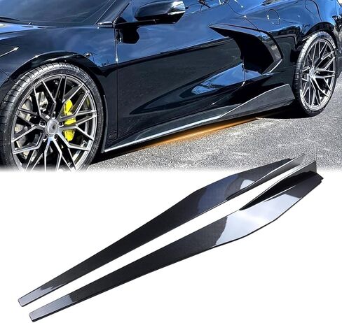 تنانير جانبية vks مناسبة لـ 2020-2024 Chevy Corvette C8 Stingray & Z51 تنورة جانبية تمديد لوحات الشفاه الفاصل المفسد الناشر جناح الجسم عدة ملحقات سد الهواء Corvette C8 (ألياف الكربون اللامعة) in Kuwait