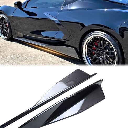 تنانير جانبية vks مناسبة لـ 2020-2024 Chevy Corvette C8 Stingray & Z51 تنورة جانبية تمديد لوحات الشفاه الفاصل المفسد الناشر جناح الجسم عدة ملحقات سد الهواء Corvette C8 (ألياف الكربون اللامعة) in Kuwait