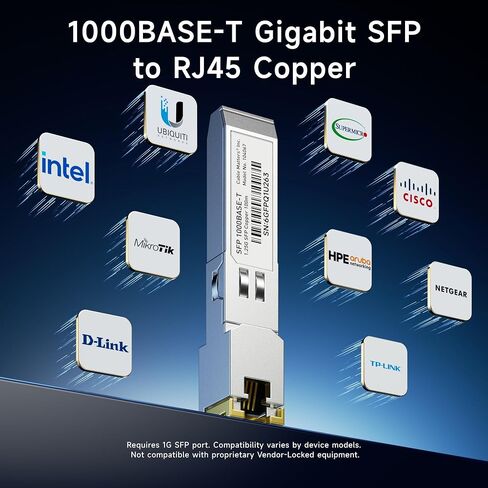 Cable Matters 1000BASE-T Gigabit SFP to RJ45 Copper Ethernet Modular Transceiver for Cisco, Ubiquiti, TP-Link, Huawei, Netgear, and Supermicro Equipment in Saudi Arabia