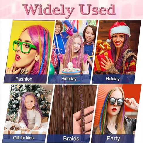 Tinsel Hair Tools Kit 18 Colors Fairy Hair Strands for Girls Kids for Cosplay Party Gift(18 Colors+Tools, 47 Inches) in Saudi Arabia