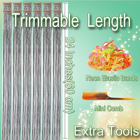 Tinsel Hair Tools Kit 18 Colors Fairy Hair Strands for Girls Kids for Cosplay Party Gift(18 Colors+Tools, 47 Inches) in Saudi Arabia