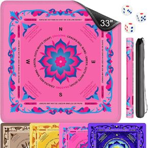 بساط ماجونج من النيوبرين للطاولة، بساط ماجونج مقاس 33 × 33 بوصة مع قواعد، بساط ماه جونغ مانع للانزلاق مع حقيبة حمل و3 نرد للبطاقة والبوكر واللوحة وألعاب البلاط والدومينو (أرجواني) in Kuwait