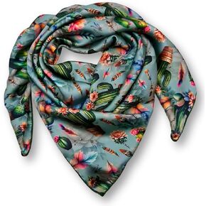 Wild Rag Silk Scarf 36'', Western Cowboy Bandana Square Silky Wild Rags,Grey Teal Cactus Tibal Scarves for Men & Women in Saudi Arabia