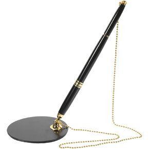 COHEALI Multi-function Signature Pen with Chain and Desk Holder Quick-dry Ink Ergonomic Design Abs Stainless Steel for Office Bank Hotel Writing Supplies Black with Gold Accents in Kuwait