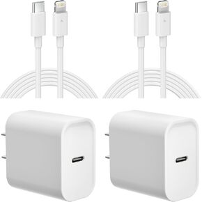 قطعتان من شاحن iPhone للشحن السريع [معتمد من MFi]، كتلة شاحن حائط USB C سريع PD مع كابل شحن 6FT متوافق مع iPhone 14 13 12 11 Pro/ProMax/Mini/Xs/XR/X/ 8/7/ Plus والمزيد in Kuwait