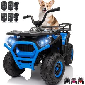 سيارة ألعاب للركوب 24 فولت 4 × 4، BLISSRIDE Kids ATV Quad مع وسائد للركبة، موسيقى بلوتوث، أضواء LED، رف تخزين خلفي، تعليق زنبركي، بداية وفرامل ناعمة آمنة، عربة كهربائية بأربع عجلات للأطفال الأولاد والبنات، مقاس L أسود in Kuwait