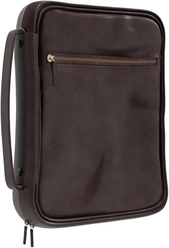 Leather Bible Cover Case - Premium Bible Cover for Men Featuring Soft Suede Lining & Multiple Pockets - Secure Carry Handle & Bookmark Ribbon - Essential Mens Bible Case for Daily Devotion in Saudi Arabia