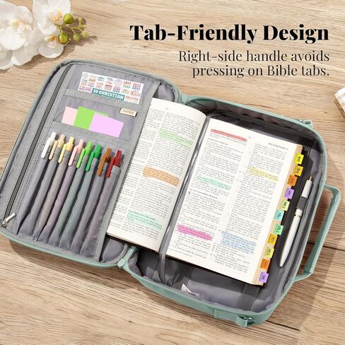 SUNEE Bible Cover for Women, Large Bible Bag w/Shoulder Strap Carrying Book Case w/Pen Slots and Zippered Pocket, Gift for Women & Men, Sage Green in Saudi Arabia