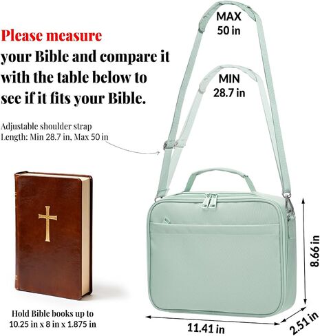 SUNEE Bible Cover for Women, Large Bible Bag w/Shoulder Strap Carrying Book Case w/Pen Slots and Zippered Pocket, Gift for Women & Men, Sage Green in Saudi Arabia