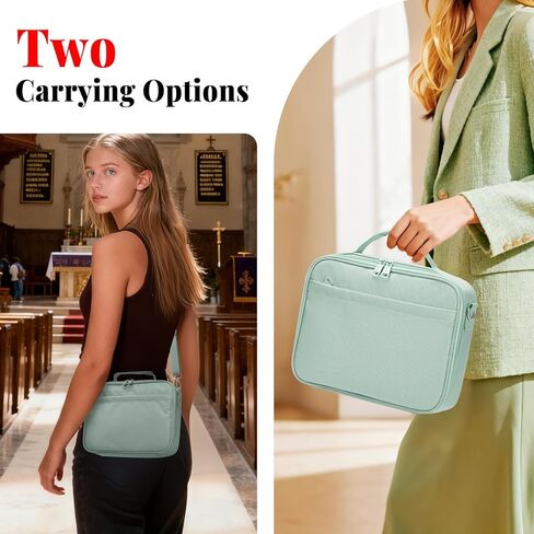 SUNEE Bible Cover for Women, Large Bible Bag w/Shoulder Strap Carrying Book Case w/Pen Slots and Zippered Pocket, Gift for Women & Men, Sage Green in Saudi Arabia