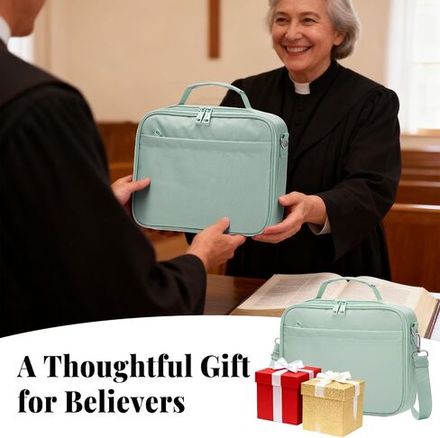 SUNEE Bible Cover for Women, Large Bible Bag w/Shoulder Strap Carrying Book Case w/Pen Slots and Zippered Pocket, Gift for Women & Men, Sage Green in Saudi Arabia