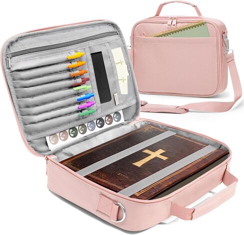 SUNEE Bible Cover for Women, Large Bible Bag w/Shoulder Strap Carrying Book Case w/Pen Slots and Zippered Pocket, Gift for Women & Men, Sage Green in Saudi Arabia