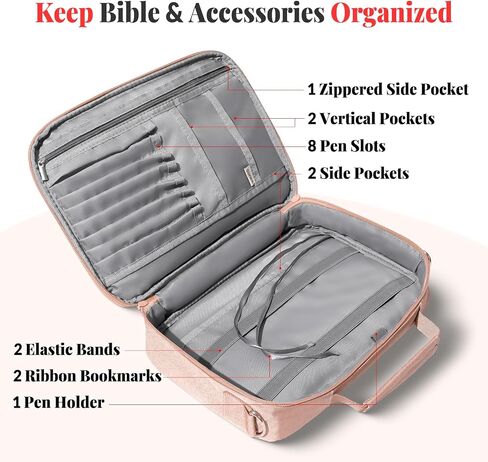 SUNEE Bible Cover for Women, Large Bible Bag w/Shoulder Strap Carrying Book Case w/Pen Slots and Zippered Pocket, Gift for Women & Men, Sage Green in Saudi Arabia