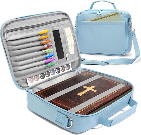 SUNEE Bible Cover for Women, Large Bible Bag w/Shoulder Strap Carrying Book Case w/Pen Slots and Zippered Pocket, Gift for Women & Men, Sage Green in Saudi Arabia