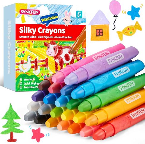 SYNCFUN 24 Pcs Twistable Silky Crayons, Washable Crayons for Paper, Easy to Hold & Quick-Drying Art Supplies, Non-Toxic, Mess Free, Birthday Gifts for Kids Ages 3 and Up, Crafts Supplies in Saudi Arabia