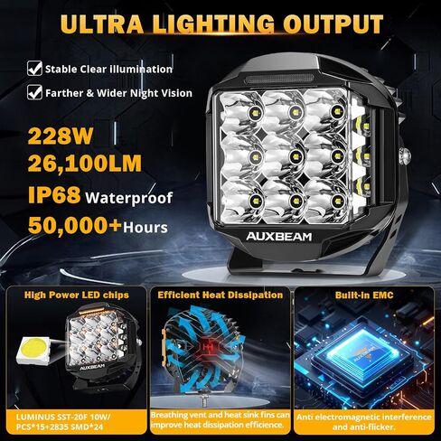 بودات Auxbeam V-MAX Series 7 بوصة دائرية جانبية + بودات جانبية مكعبة 7*5 بوصة in Kuwait