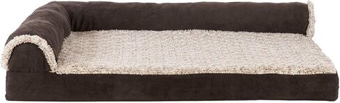 Furhaven Cooling Gel Dog Bed for Medium/Small Dogs w/ Removable Bolsters & Washable Cover, For Dogs Up to 35 lbs - Plush & Almond Print L Shaped Chaise - Gray Almonds, Medium in Saudi Arabia