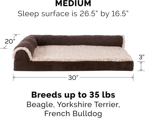 Furhaven Cooling Gel Dog Bed for Medium/Small Dogs w/ Removable Bolsters & Washable Cover, For Dogs Up to 35 lbs - Plush & Almond Print L Shaped Chaise - Gray Almonds, Medium in Saudi Arabia