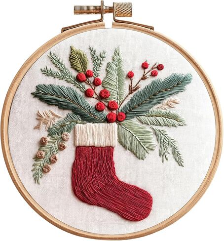 مجموعة تطريز IUHUI للمبتدئين البالغين - أنماط عيد الميلاد المتوقعة، مجموعة تطريز يدوية الصنع مع طوق (زينة كرة عيد الميلاد) in Kuwait