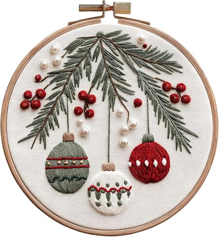 IUHUI Embroidery Kit for Beginners Adults - Anticipated Christmas Patterns, DIY Hand Stitching Embroidery Set with Hoop (Christmas Ball Ornaments) in Saudi Arabia