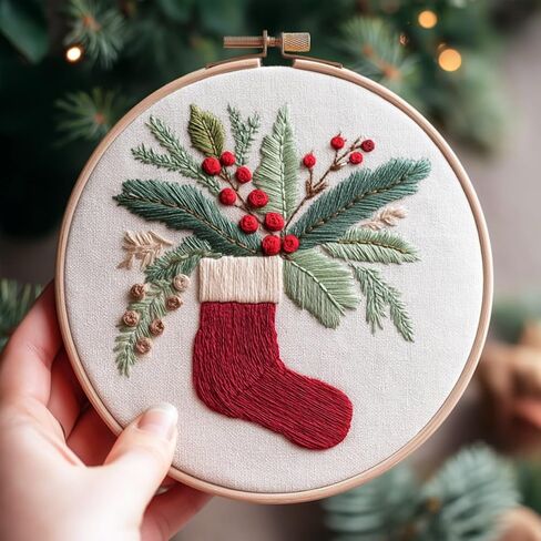 مجموعة تطريز IUHUI للمبتدئين البالغين - أنماط عيد الميلاد المتوقعة، مجموعة تطريز يدوية الصنع مع طوق (زينة كرة عيد الميلاد) in Kuwait