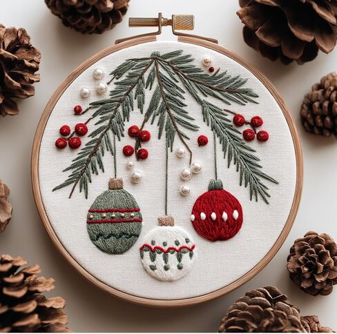 IUHUI Embroidery Kit for Beginners Adults - Anticipated Christmas Patterns, DIY Hand Stitching Embroidery Set with Hoop (Christmas Ball Ornaments) in Saudi Arabia