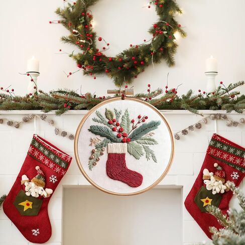 مجموعة تطريز IUHUI للمبتدئين البالغين - أنماط عيد الميلاد المتوقعة، مجموعة تطريز يدوية الصنع مع طوق (زينة كرة عيد الميلاد) in Kuwait