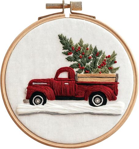 IUHUI Embroidery Kit for Beginners Adults - Anticipated Christmas Patterns, DIY Hand Stitching Embroidery Set with Hoop (Christmas Ball Ornaments) in Saudi Arabia