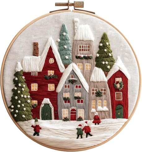 IUHUI Embroidery Kit for Beginners Adults - Anticipated Christmas Patterns, DIY Hand Stitching Embroidery Set with Hoop (Christmas Ball Ornaments) in Saudi Arabia