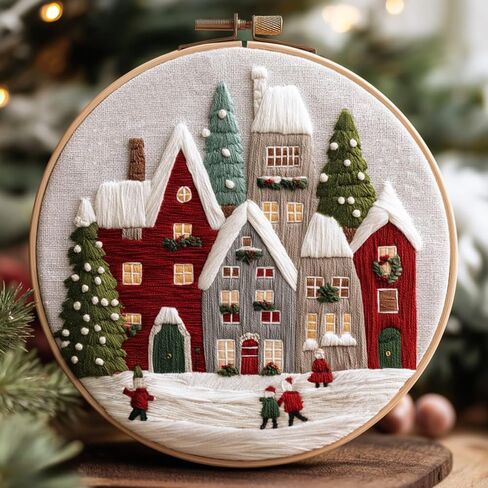 IUHUI Embroidery Kit for Beginners Adults - Anticipated Christmas Patterns, DIY Hand Stitching Embroidery Set with Hoop (Christmas Ball Ornaments) in Saudi Arabia