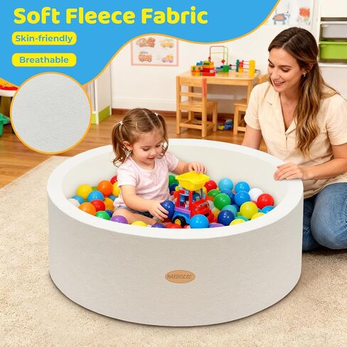35.4" Soft Fleece Ball Pit & Playpen for Toddlers & Babies, Indoor/Outdoor Kids Foam Play Center, for Boys & Girls, White in Saudi Arabia