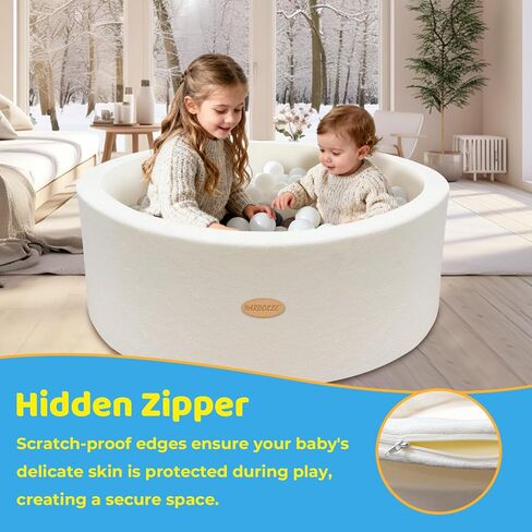35.4" Soft Fleece Ball Pit & Playpen for Toddlers & Babies, Indoor/Outdoor Kids Foam Play Center, for Boys & Girls, White in Saudi Arabia