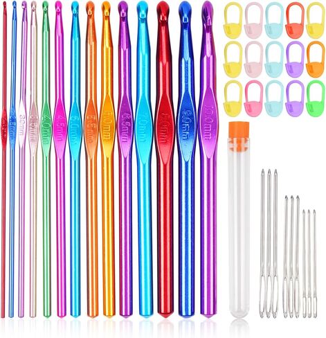 Coloured Crochet Hooks, 37 PCS Crochet Hook Set, High Quality Crochet Needles for Arthritic Hands, with Large-Eye Blunt Needles and Stitch Markers in Saudi Arabia