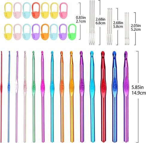 Coloured Crochet Hooks, 37 PCS Crochet Hook Set, High Quality Crochet Needles for Arthritic Hands, with Large-Eye Blunt Needles and Stitch Markers in Saudi Arabia