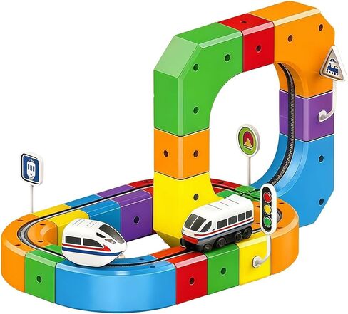 قطار المسار السحري، مسار بناء ثلاثي الأبعاد قابل للشحن عبر USB، مسار مكعب ولافتات، لعبة تعليمية للعلوم والتكنولوجيا والهندسة والرياضيات للأعمار من 4 إلى 8 سنوات (81 قطعة) in Kuwait