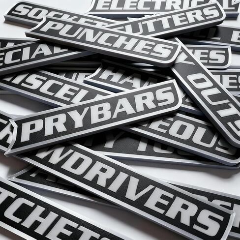 12 Pack Magnetic Tool Box Labels, 3D-Printed Magnetic Toolbox Labels for Quick Drawer Identification, Reusable Tags for Steel Toolboxes, Carts, Drawers & Cabinets (Black) in Kuwait