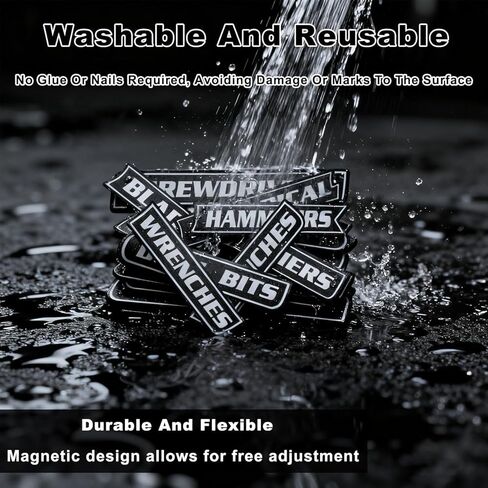 12 Pack Magnetic Tool Box Labels, 3D-Printed Magnetic Toolbox Labels for Quick Drawer Identification, Reusable Tags for Steel Toolboxes, Carts, Drawers & Cabinets (Black) in Kuwait