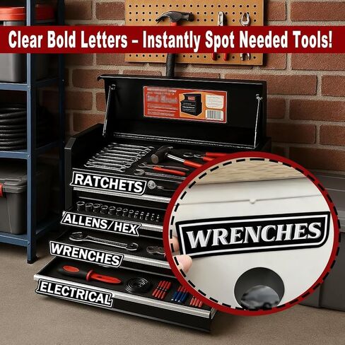 12 Pack Magnetic Tool Box Labels, 3D-Printed Magnetic Toolbox Labels for Quick Drawer Identification, Reusable Tags for Steel Toolboxes, Carts, Drawers & Cabinets (Black) in Kuwait