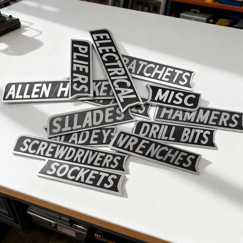 12 Pack Magnetic Tool Box Labels, 3D-Printed Magnetic Toolbox Labels for Quick Drawer Identification, Reusable Tags for Steel Toolboxes, Carts, Drawers & Cabinets (Black) in Kuwait