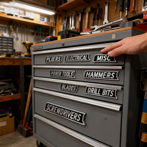 12 Pack Magnetic Tool Box Labels, 3D-Printed Magnetic Toolbox Labels for Quick Drawer Identification, Reusable Tags for Steel Toolboxes, Carts, Drawers & Cabinets (Black) in Kuwait