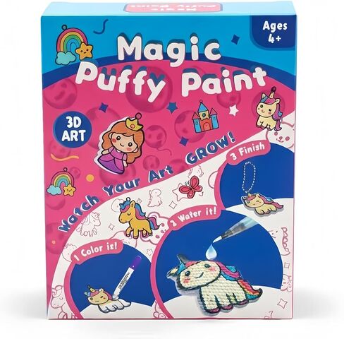 SJHSJH Aqua Puffs 3D Art Kit for Kids – Mess-Free Paint by Number Crafts with Princesses & Unicorns, DIY Color & Inflate Activity Set, Creative Travel Toy & Gift for Girls & Boys Ages 4-10 in Saudi Arabia